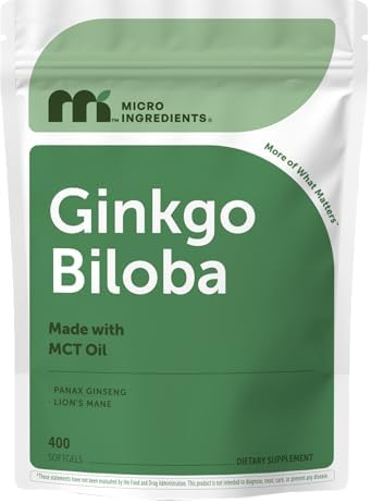 Micro Ingredients Ginkgo Biloba 120 mg por porción, 400 cápsulas blandas | Mezcla de hierbas con Ginseng Panax y Melena de León | Con aceite MCT | No - imagen 1