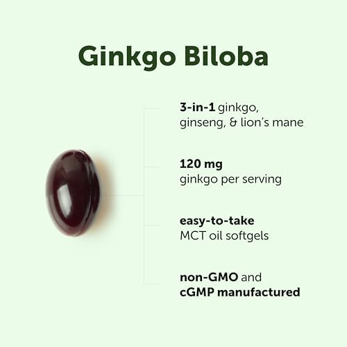 Micro Ingredients Ginkgo Biloba 120 mg por porción, 400 cápsulas blandas | Mezcla de hierbas con Ginseng Panax y Melena de León | Con aceite MCT | No - imagen 3
