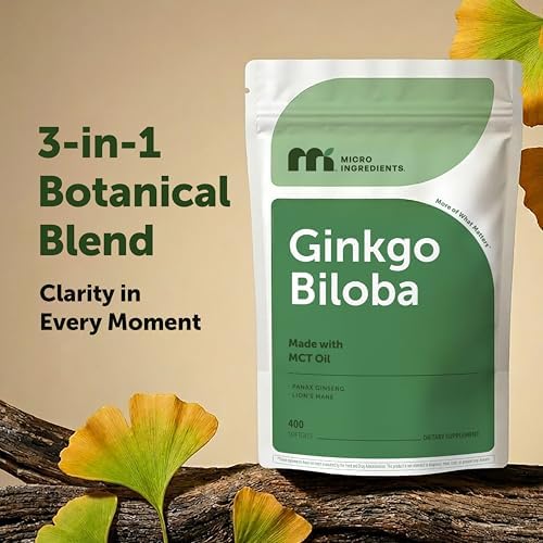 Micro Ingredients Ginkgo Biloba 120 mg por porción, 400 cápsulas blandas | Mezcla de hierbas con Ginseng Panax y Melena de León | Con aceite MCT | No - imagen 5