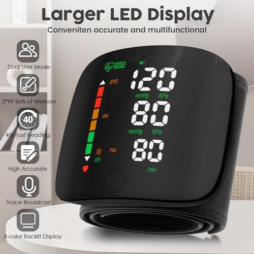 Monitor de Presión Arterial de Muñeca Double Love con Pantalla LED, Táctil, Memoria de 99x2 Lecturas y Estuche (Negro) - imagen 3