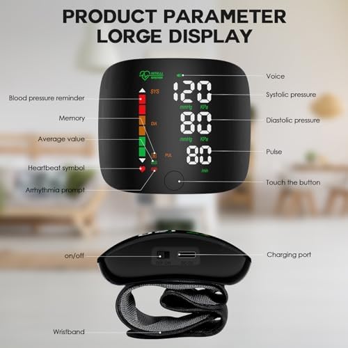 Monitor de Presión Arterial de Muñeca Double Love con Pantalla LED, Táctil, Memoria de 99x2 Lecturas y Estuche (Negro) - imagen 6