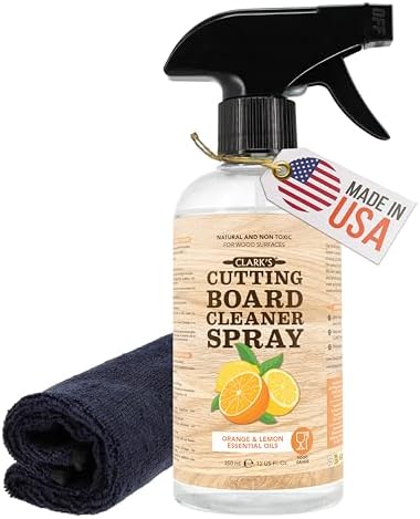 Limpiador en Spray para Tablas de Cortar CLARK'S, con Paño de Microfibra, Ingredientes Naturales, 12oz - Agua Filtrada, Vinagre, Jabón de Castilla, - imagen 1