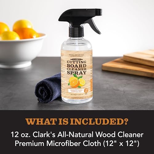 Limpiador en Spray para Tablas de Cortar CLARK'S, con Paño de Microfibra, Ingredientes Naturales, 12oz - Agua Filtrada, Vinagre, Jabón de Castilla, - imagen 6