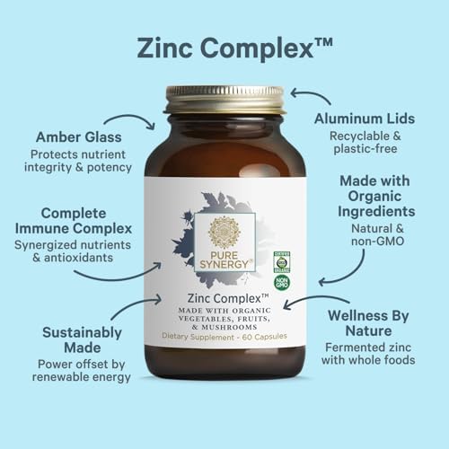Complejo de Zinc PURE SYNERGY | Suplemento Natural y Vegano para el Sistema Inmunológico | Con Vitamina C y Alimentos Orgánicos (60 Cápsulas) - imagen 3