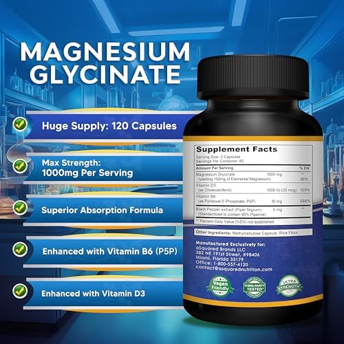 Glicinato de Magnesio 1000mg con Vitamina D3 y B6 - Suplemento Natural para Sueño, Músculos y Huesos - 120 Cápsulas - imagen 5