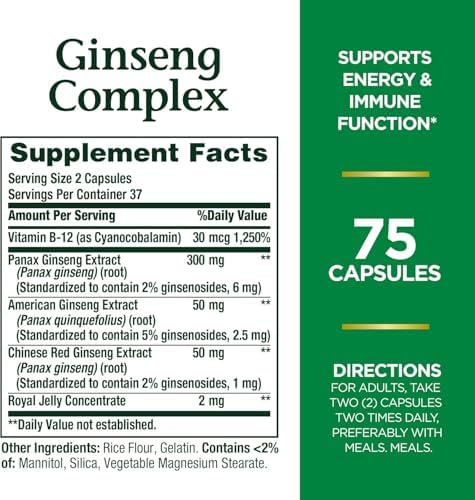 Cápsulas de Salud Herbal Nature's Bounty Ginseng Complex 75 unidades (Paquete de 3) - imagen 2