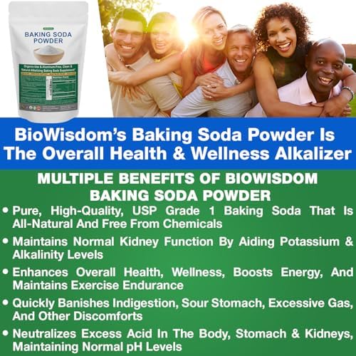 Bicarbonato de Sodio en Polvo BioWisdom Nutraceuticals, Orgánico, Grado 1, Sin Aluminio, Natural, 1lb, Suplemento para Estómago y Riñones - imagen 4