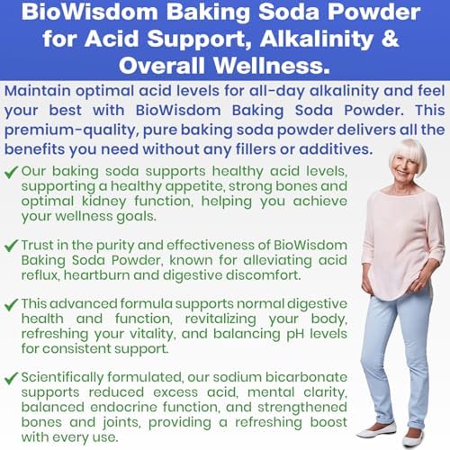 Bicarbonato de Sodio en Polvo BioWisdom Nutraceuticals, Orgánico, Grado 1, Sin Aluminio, Natural, 1lb, Suplemento para Estómago y Riñones - imagen 6