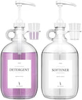 Dispensador de Detergente Líquido de Vidrio (2 Pzs) con Soportes para Tazas, 64 oz Cada Uno, Botellas con Bomba y Etiquetas para el Cuarto de Lavado - imagen 1