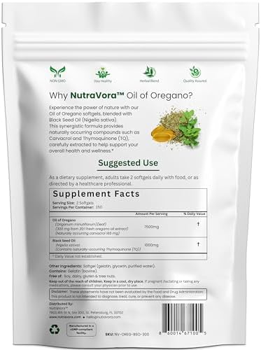 Cápsulas de Aceite de Orégano con Aceite de Semilla Negra NutraVora – Suplemento Natural para Inmunidad y Respiración – Alta Potencia con Carvacrol y - imagen 2