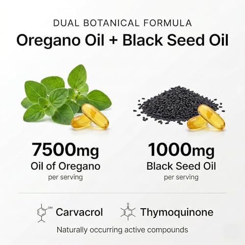 Cápsulas de Aceite de Orégano con Aceite de Semilla Negra NutraVora – Suplemento Natural para Inmunidad y Respiración – Alta Potencia con Carvacrol y - imagen 4