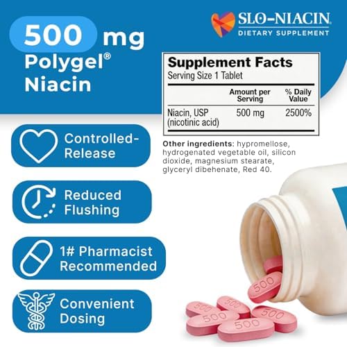 Slo-Niacin Liberación Lenta Niacina 500mg – Suplemento de Vitamina B3 para la Salud del Corazón – Vitaminas B3 Sin Enrojecimiento – 100 Tabletas - imagen 4