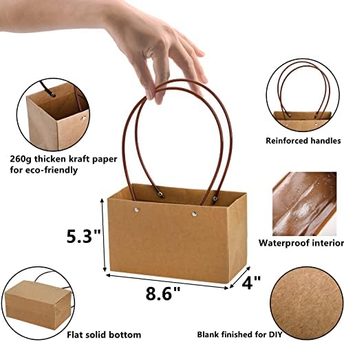 DEAYOU Paquete de 10 Bolsas de Papel Kraft para Regalos, Bolsa de Bouquet Marrón con Asa, Tote Pequeña Impermeable para Arreglos Florales y Fiestas - imagen 2