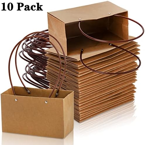 DEAYOU Paquete de 10 Bolsas de Papel Kraft para Regalos, Bolsa de Bouquet Marrón con Asa, Tote Pequeña Impermeable para Arreglos Florales y Fiestas - imagen 6