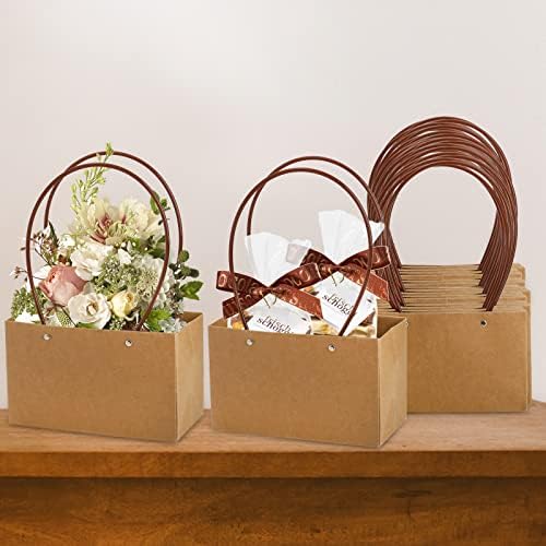 DEAYOU Paquete de 10 Bolsas de Papel Kraft para Regalos, Bolsa de Bouquet Marrón con Asa, Tote Pequeña Impermeable para Arreglos Florales y Fiestas - imagen 8