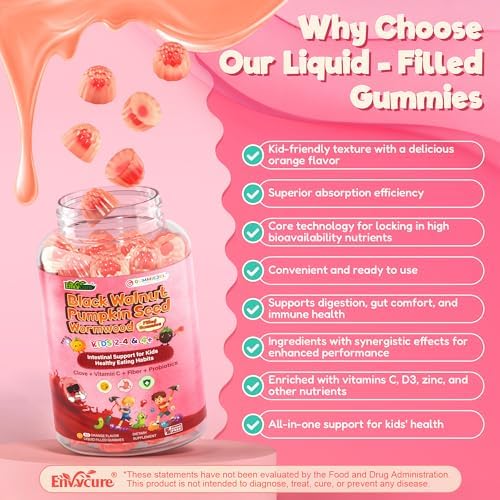 Gomitas Para Niños 2-4 Años y 4+ Para Salud Digestiva con Ajenjo, Nogal Negro, Clavo, Semillas de Calabaza, Vitamina C, D3 y Zinc (60 piezas) - imagen 8