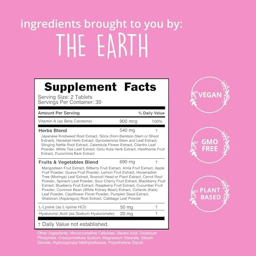 Suplemento Vegano de Colágeno - Aumentador a Base de Plantas para Cabello, Piel, Uñas y Tejido Conectivo - Ácido Hialurónico, L-Lisina, Gotu Kola - - imagen 5