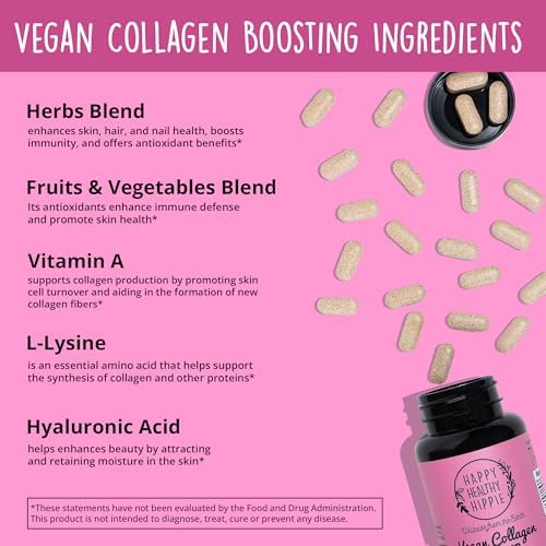 Suplemento Vegano de Colágeno - Aumentador a Base de Plantas para Cabello, Piel, Uñas y Tejido Conectivo - Ácido Hialurónico, L-Lisina, Gotu Kola - - imagen 6