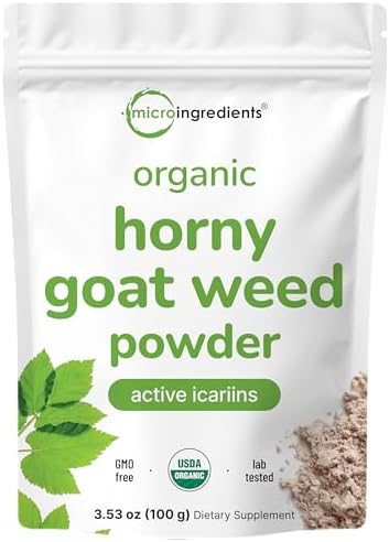 Máxima Fuerza de Hierba de Cabra Horny Orgánica con Icariinas Activas para Hombres y Mujeres, 100 Gramos, Polvo de Epimedium Orgánico para Energía y - imagen 1