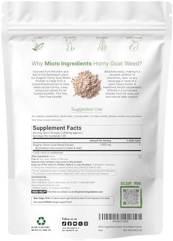 Máxima Fuerza de Hierba de Cabra Horny Orgánica con Icariinas Activas para Hombres y Mujeres, 100 Gramos, Polvo de Epimedium Orgánico para Energía y - imagen 2