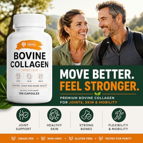 Suplementos de Colágeno Bovino SIRUNES para Hombres y Mujeres | Colágeno Hidrolizado de Res Alimentada con Pasto - 100 Cápsulas para Articulaciones, - imagen 2
