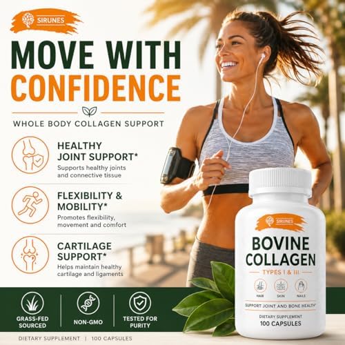 Suplementos de Colágeno Bovino SIRUNES para Hombres y Mujeres | Colágeno Hidrolizado de Res Alimentada con Pasto - 100 Cápsulas para Articulaciones, - imagen 6