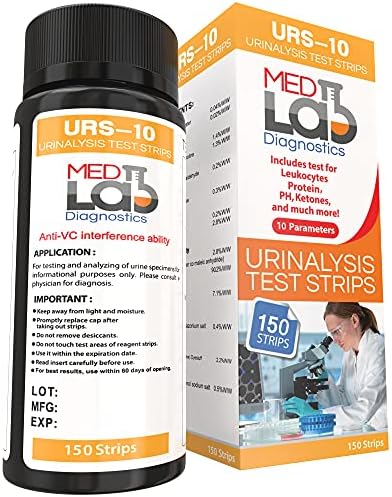 Tiras Reactivas de Orina Med Lab Diagnostics de 10 Parámetros para Análisis de Orina (150 Pzas) en Paquetes Sellados. Pruebas de Cetosis, pH, - imagen 1