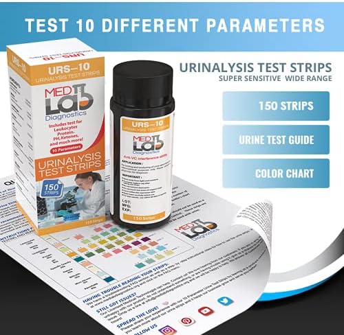 Tiras Reactivas de Orina Med Lab Diagnostics de 10 Parámetros para Análisis de Orina (150 Pzas) en Paquetes Sellados. Pruebas de Cetosis, pH, - imagen 4