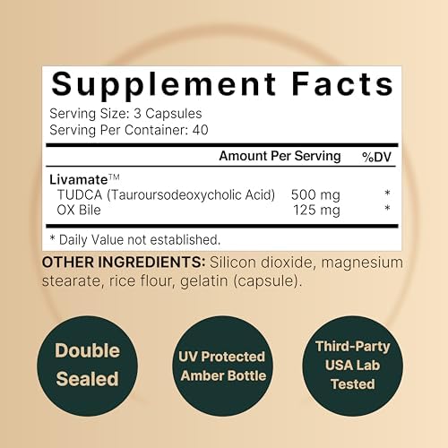 TUDCA 500mg con Bile de Buey 125mg por Porción, 120 Cápsulas – Suplemento de Apoyo a Sales Biliares, Fórmula Livamate de Alta Absorción | - imagen 2