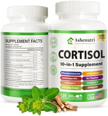 Suplemento Ashenutri 10 en 1 para el Cortisol con Magnesio, Ashwagandha, Rhodiola Rosea y L Teanina, Equilibrio Hormonal para Mujeres, 120 Cápsulas - imagen 2