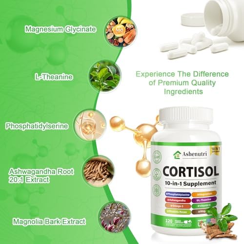 Suplemento Ashenutri 10 en 1 para el Cortisol con Magnesio, Ashwagandha, Rhodiola Rosea y L Teanina, Equilibrio Hormonal para Mujeres, 120 Cápsulas - imagen 3