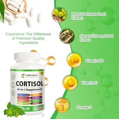 Suplemento Ashenutri 10 en 1 para el Cortisol con Magnesio, Ashwagandha, Rhodiola Rosea y L Teanina, Equilibrio Hormonal para Mujeres, 120 Cápsulas - imagen 4