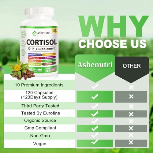 Suplemento Ashenutri 10 en 1 para el Cortisol con Magnesio, Ashwagandha, Rhodiola Rosea y L Teanina, Equilibrio Hormonal para Mujeres, 120 Cápsulas - imagen 5