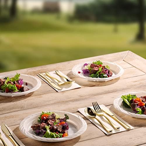 Juego de 200 Platos de Plástico Blanco Munfix - Platos Desechables de 9 Pulgadas para Fiestas, BBQ, Picnics y Eventos, Apto para Microondas y - imagen 7