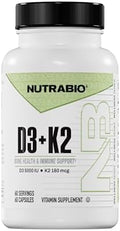 NutraBio Vitamina D3 K2 | 5000 IU D3 como Colecalciferol con Vitamina K2 MENA-Q MK7 (180mcg) | Apoyo a Huesos y Corazón | 60 Cápsulas Vegetales Sin - imagen 1