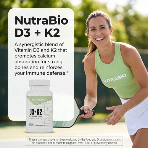 NutraBio Vitamina D3 K2 | 5000 IU D3 como Colecalciferol con Vitamina K2 MENA-Q MK7 (180mcg) | Apoyo a Huesos y Corazón | 60 Cápsulas Vegetales Sin - imagen 3