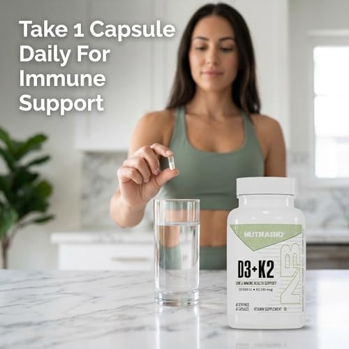 NutraBio Vitamina D3 K2 | 5000 IU D3 como Colecalciferol con Vitamina K2 MENA-Q MK7 (180mcg) | Apoyo a Huesos y Corazón | 60 Cápsulas Vegetales Sin - imagen 4