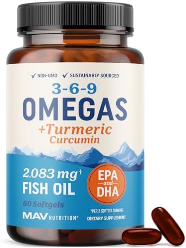 Suplemento Omega 3 6 9 + Cúrcuma Curcumina | Aceite de Pescado EPA & DHA + Cúrcuma | Apoyo a la Movilidad, Cognición y Salud Cardiaca | Triple Omega - imagen 1