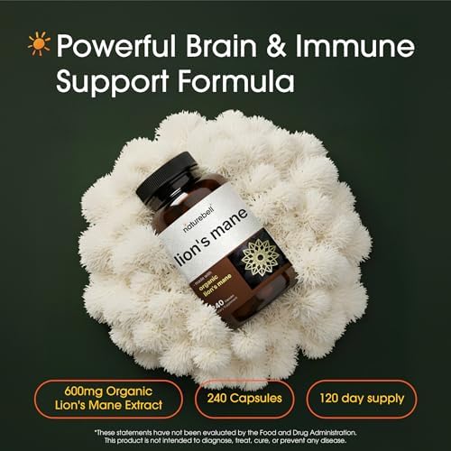 NatureBell Melena de León - 240 Cápsulas - Cuerpo Frutal Orgánico y Micelio - Soporte para Cerebro, Inmunidad y Energía - Extracto de Alta Potencia - - imagen 2