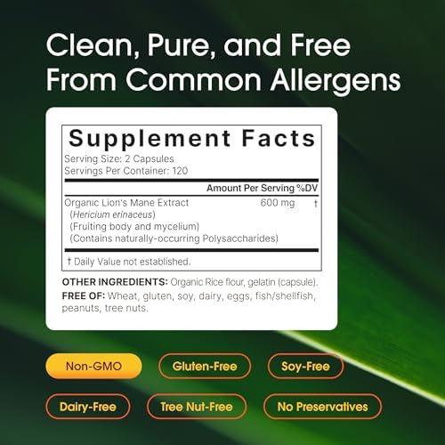 NatureBell Melena de León - 240 Cápsulas - Cuerpo Frutal Orgánico y Micelio - Soporte para Cerebro, Inmunidad y Energía - Extracto de Alta Potencia - - imagen 3