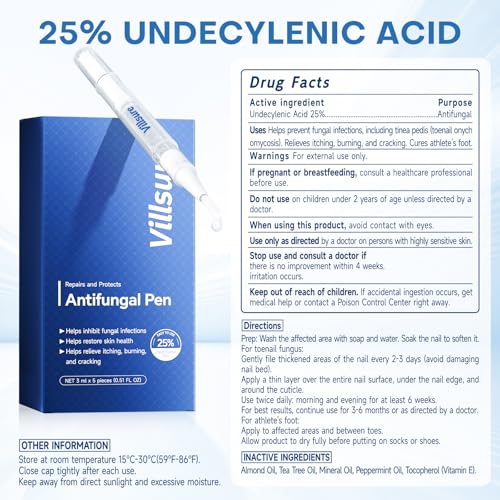 Bolígrafo para Hongos en Uñas Villsure - Tratamiento Extra Fuerte para Hongos, 25% Ácido Undecenoico, Aceite de Árbol de Té y Ingredientes Naturales, - imagen 8