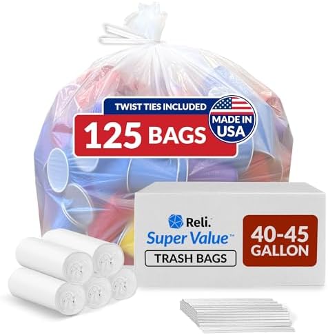 Bolsas de Basura Reli de 40 a 45 Galones | Paquete de 125 Bolsas Resistentes con Cintas | Limpieza de Basura Grande y Transparente - imagen 1