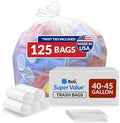Bolsas de Basura Reli de 40 a 45 Galones | Paquete de 125 Bolsas Resistentes con Cintas | Limpieza de Basura Grande y Transparente - imagen 1