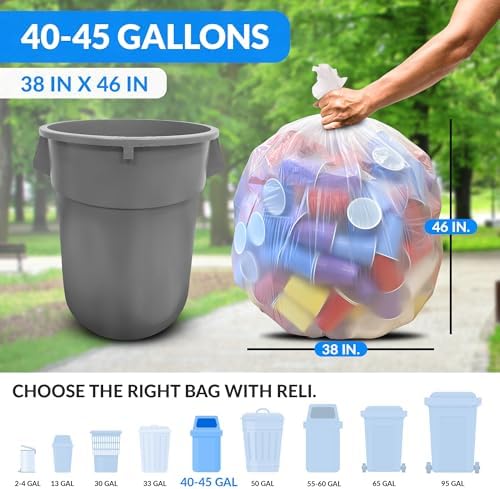 Bolsas de Basura Reli de 40 a 45 Galones | Paquete de 125 Bolsas Resistentes con Cintas | Limpieza de Basura Grande y Transparente - imagen 3