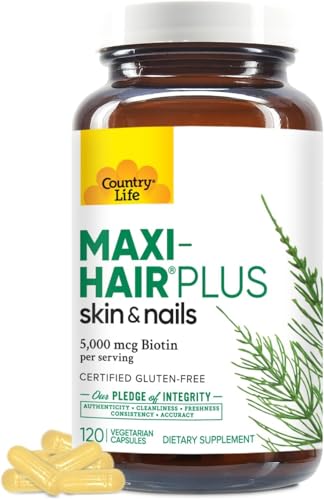 Country Life Maxi-Hair Plus Biotin, Suplemento Diario para Cabello, Piel y Uñas Saludables, 120 Cápsulas - imagen 4