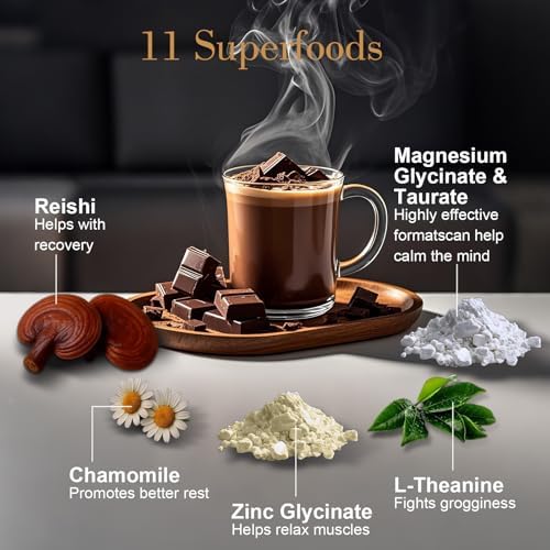 Cacao Caliente de Magnesio – Bebida Natural para Dormir sin Melatonina con Hongo Reishi, L-Teanina y Zinc Glicinato – 30 Porciones para Relajación y - imagen 2