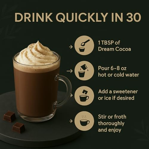 Cacao Caliente de Magnesio – Bebida Natural para Dormir sin Melatonina con Hongo Reishi, L-Teanina y Zinc Glicinato – 30 Porciones para Relajación y - imagen 7