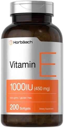 Cápsulas de Gel Suave Horbäach Vitamina E 1000 IU | 200 Unidades | Sin OGM, Sin Gluten, Sin Conservadores | Aceite de Vitamina E - imagen 1