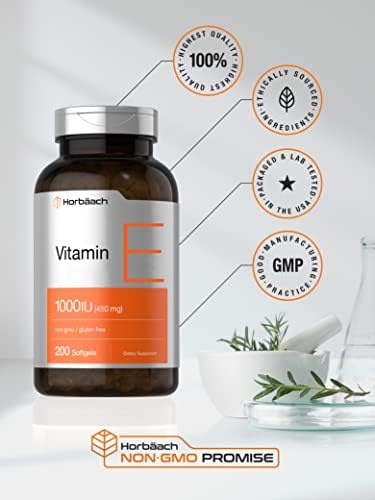 Cápsulas de Gel Suave Horbäach Vitamina E 1000 IU | 200 Unidades | Sin OGM, Sin Gluten, Sin Conservadores | Aceite de Vitamina E - imagen 5