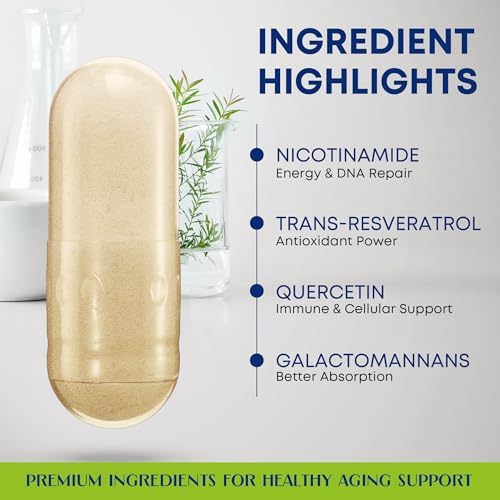 Suplemento de NAD+ con Nicotinamida Ribósido, Trans Resveratrol y Quercetina – Complejo NAD Plus para Energía, Cerebro y Soporte Mitocondrial – - imagen 3